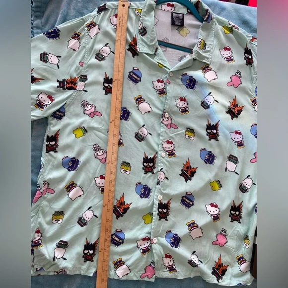 My Hero Academia Hello Kitty Button Up Shirt Short Sleeve XL - Picture 7 of 8
